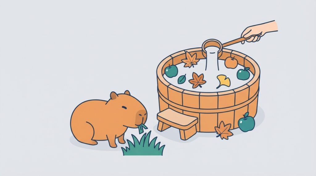 伊豆シャボテン動物公園でカピバラの露天風呂が11月21日からスタートのイメージイラスト