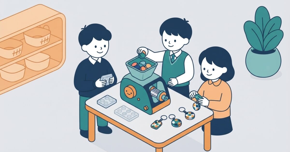 ペットボトルキャップでキーホルダー作成！唐津市の小学校でSDGs教室